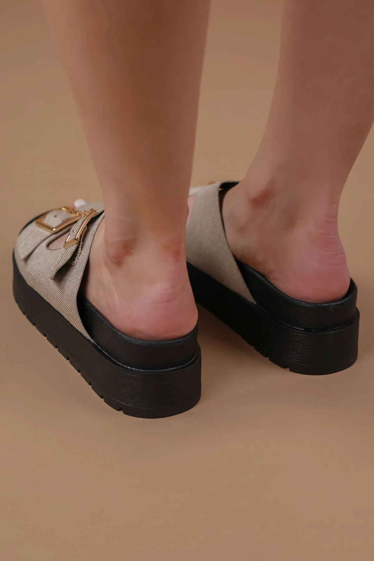 Taupe Textured Chunky Buckle Sandals