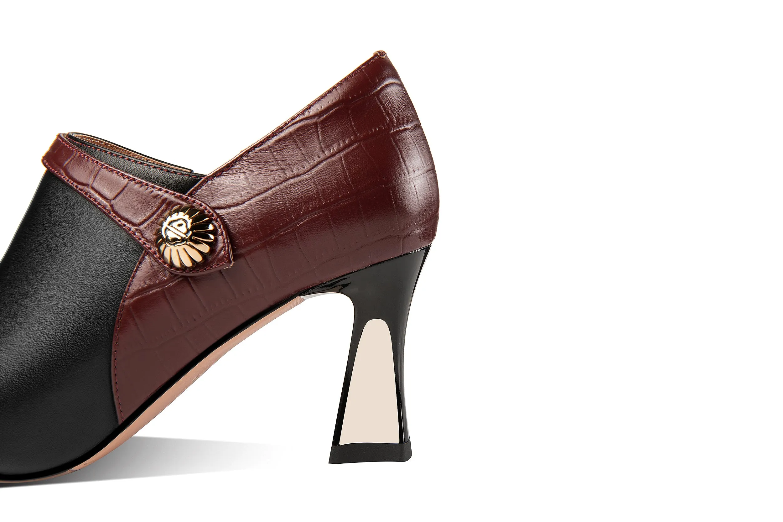 TinaCus Handmade Women's Genuine Leather Stitching Color Side Zipper Pointed Toe Mid Spool Heel Pumps Shoes