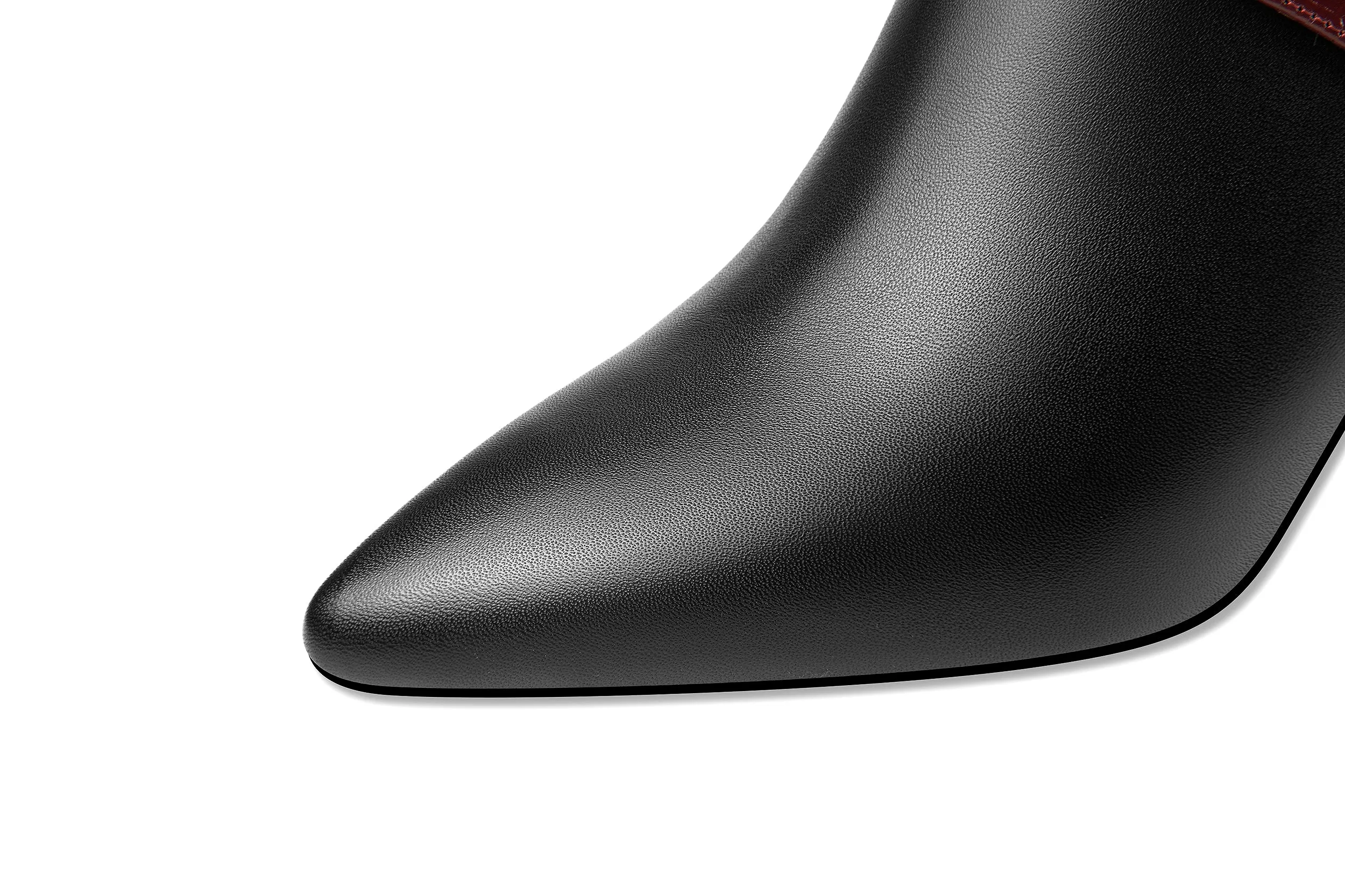 TinaCus Handmade Women's Genuine Leather Stitching Color Side Zipper Pointed Toe Mid Spool Heel Pumps Shoes