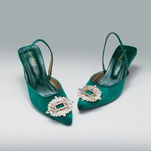 Velvet Rhinestone Slingback Heels