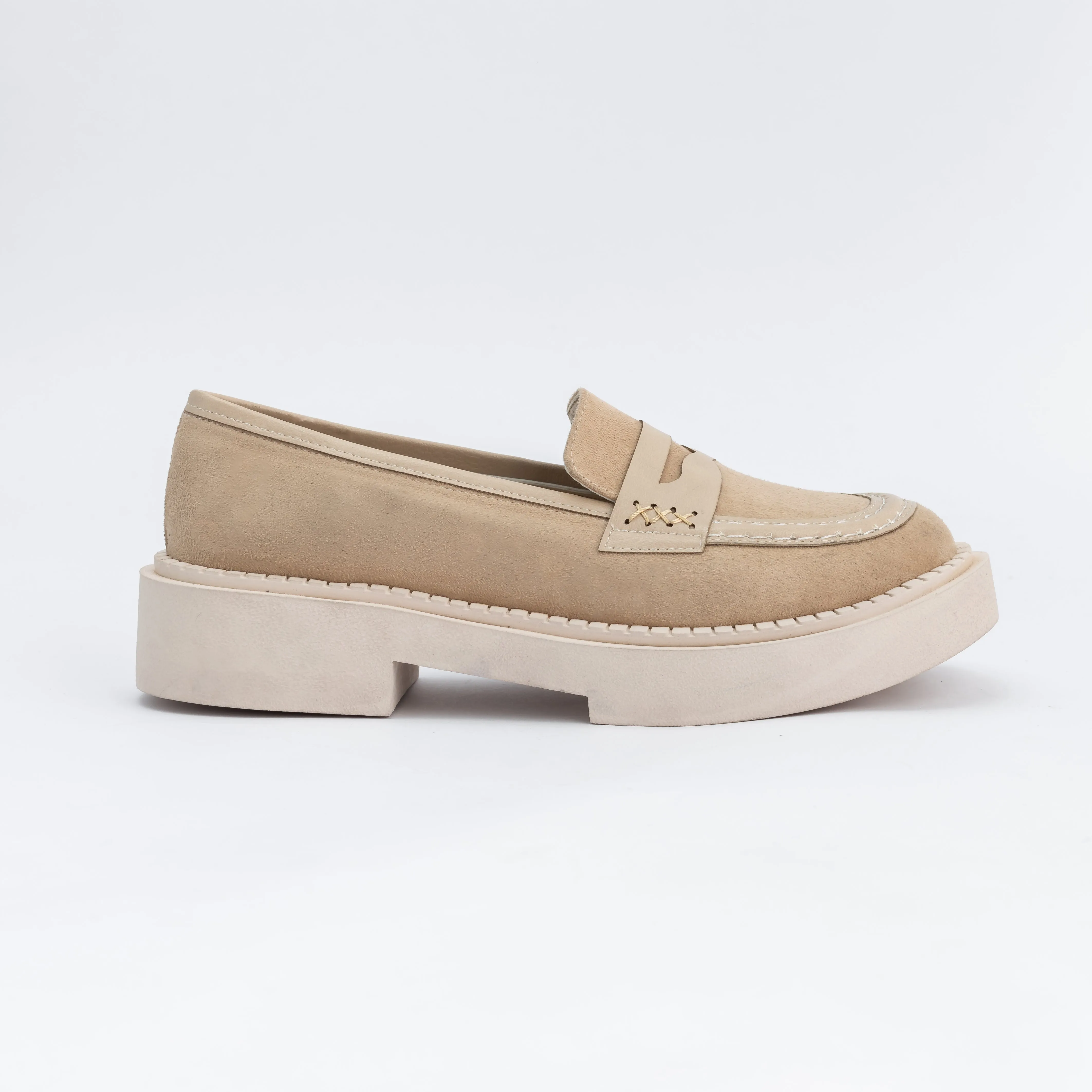 Women Beige Suede Loafers