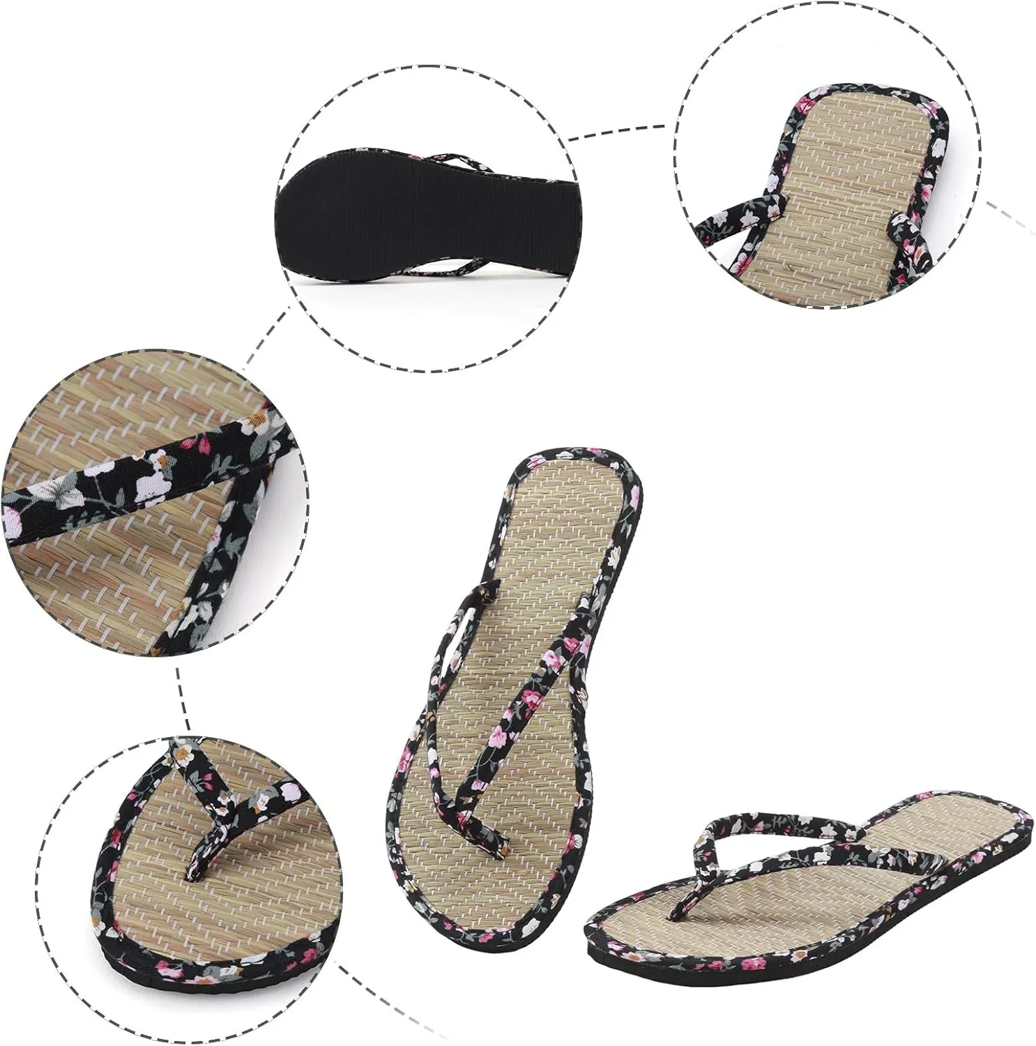 Women Shoes Flat Thongs Straw Mat Slippers Casual Home Fashion Woven Sandals Jelly Studded Sandals for Women