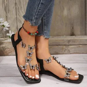 Women's Rhinestone-Adorned Transparent Sandals with Single Strap 61170792C