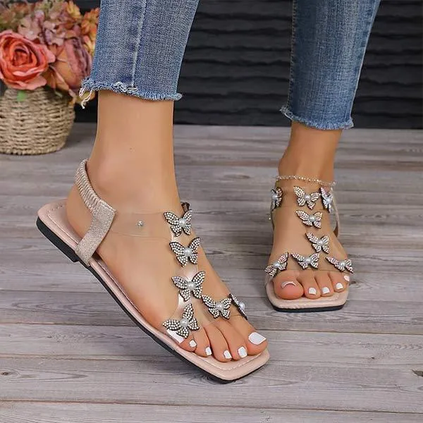 Women's Rhinestone-Adorned Transparent Sandals with Single Strap 61170792C