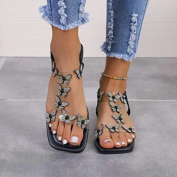 Women's Rhinestone-Adorned Transparent Sandals with Single Strap 61170792C