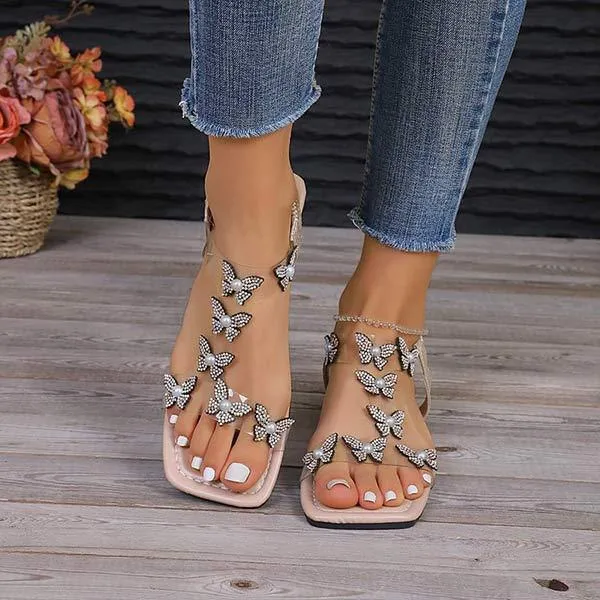 Women's Rhinestone-Adorned Transparent Sandals with Single Strap 61170792C