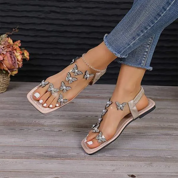 Women's Rhinestone-Adorned Transparent Sandals with Single Strap 61170792C